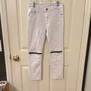 Boy’s White Distressed Jeans with Zipper Accents